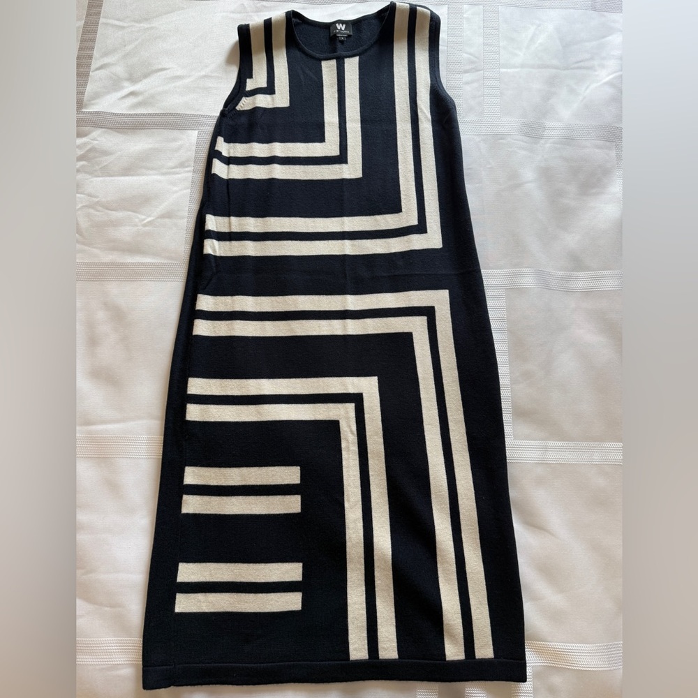Like New, Worth Black and Cream Geometric Pattern Dress